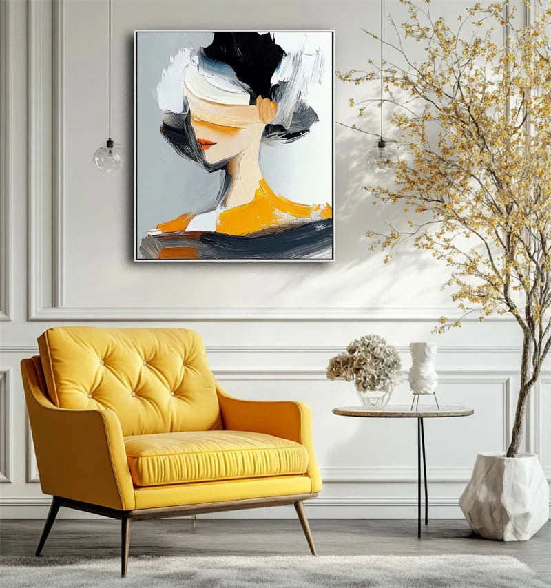 Abstract Muse Portrait Canvas-Hand Drawn Texture Abstract Portrait Oil Painting Wall Art