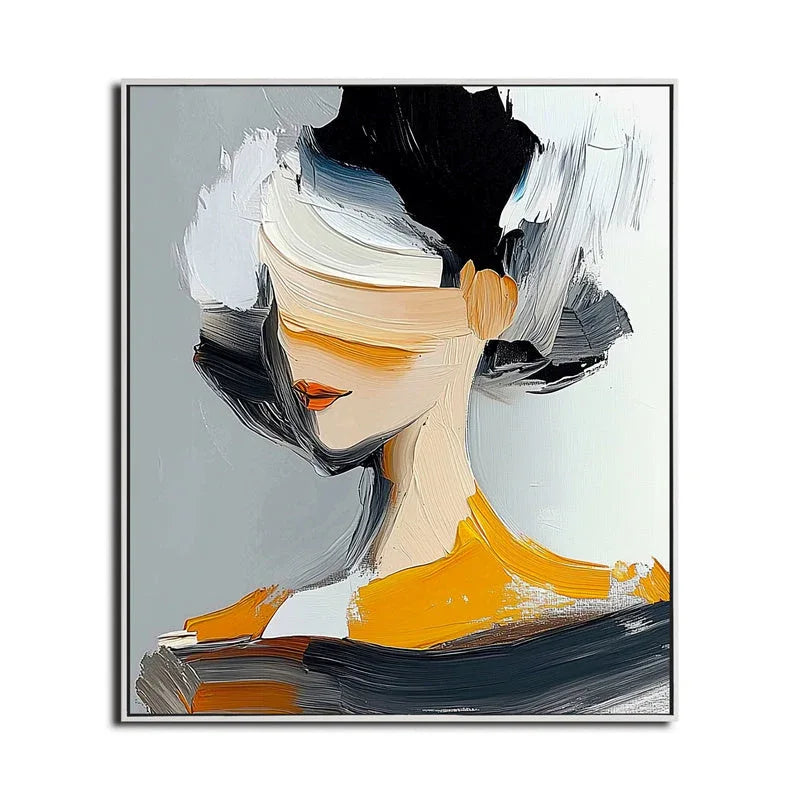 Abstract Muse Portrait Canvas-Hand Drawn Texture Abstract Portrait Oil Painting Wall Art