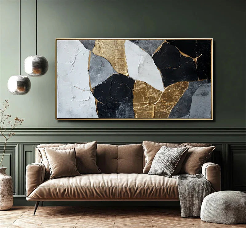 Fragments of Timeless Elegance-Modern Home Decoration Black Gold Geometric Abstract Wall Art