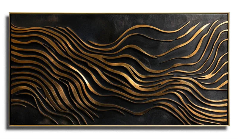 3D Gold Wave Wall Art – Modern Abstract Metal-Inspired Textured Design