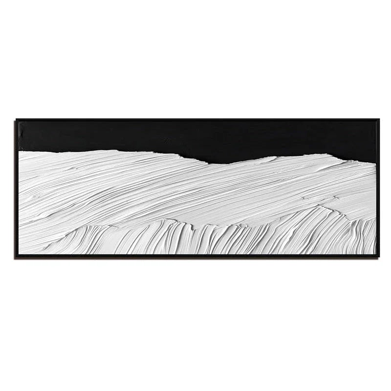 Monochrome Horizon in Texture-Hand Drawn Abstract Wall Art With Layered Black and White Textures and Wave Patterns