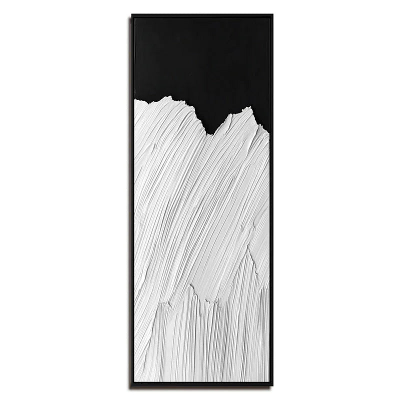 Monochrome Ridge-Minimalist Style Abstract White Mountain Black and White Contrast Oil Painting Wall Art