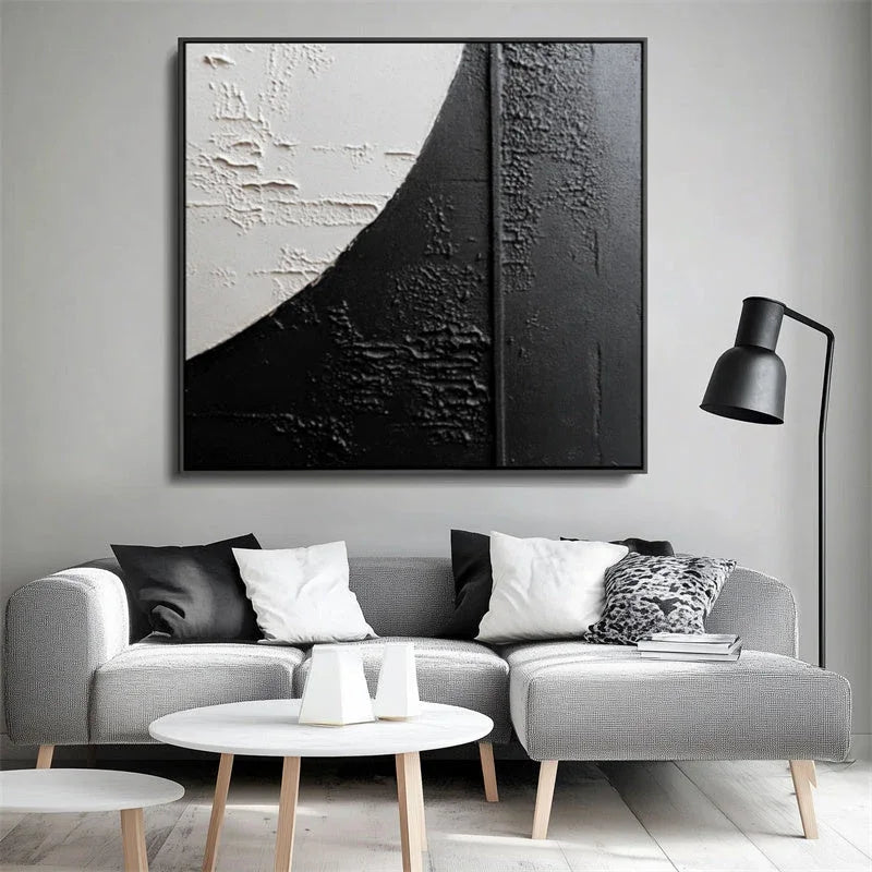 Eclipse Harmony-Hand Drawn Black and White Three-Dimensional Curved Abstract Texture Wall Art