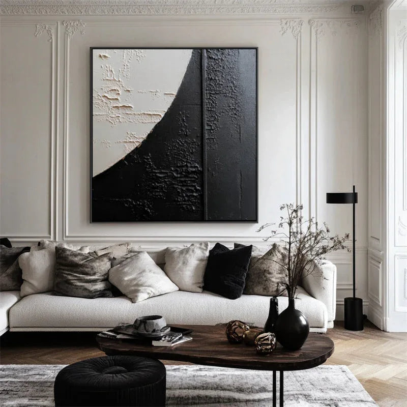 Eclipse Harmony-Hand Drawn Black and White Three-Dimensional Curved Abstract Texture Wall Art