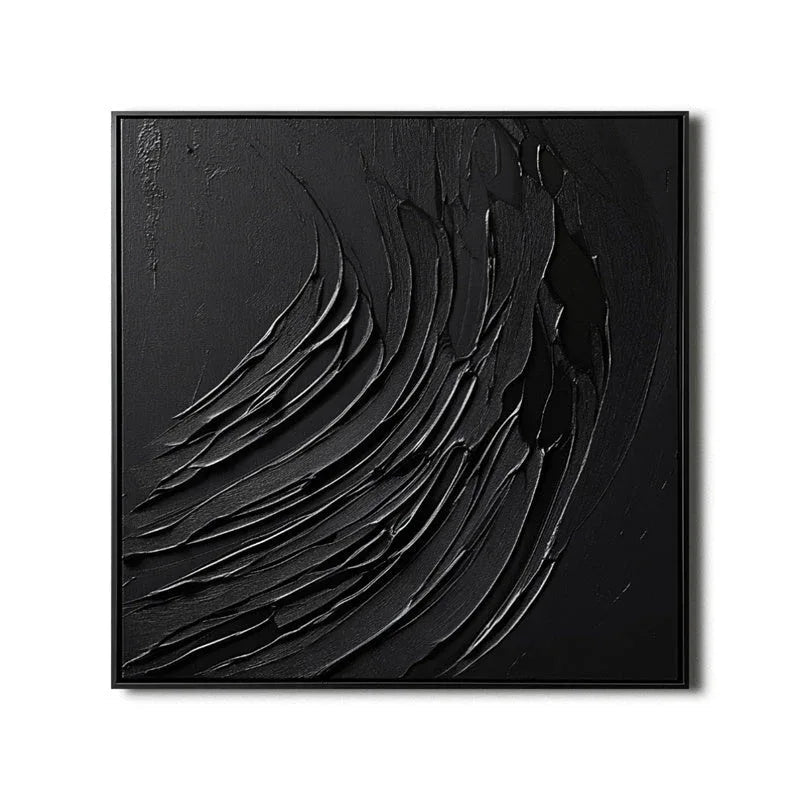 Ebony Flow-Modern Minimalist Three-Dimensional Black Dark Patterned Abstract Wall Art