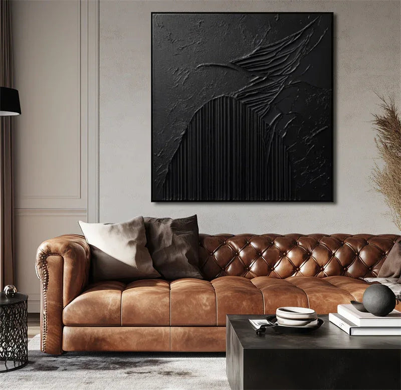Nocturnal Symphony-Modern Minimalist Three-Dimensional Black Dark Patterned Abstract Wall Art