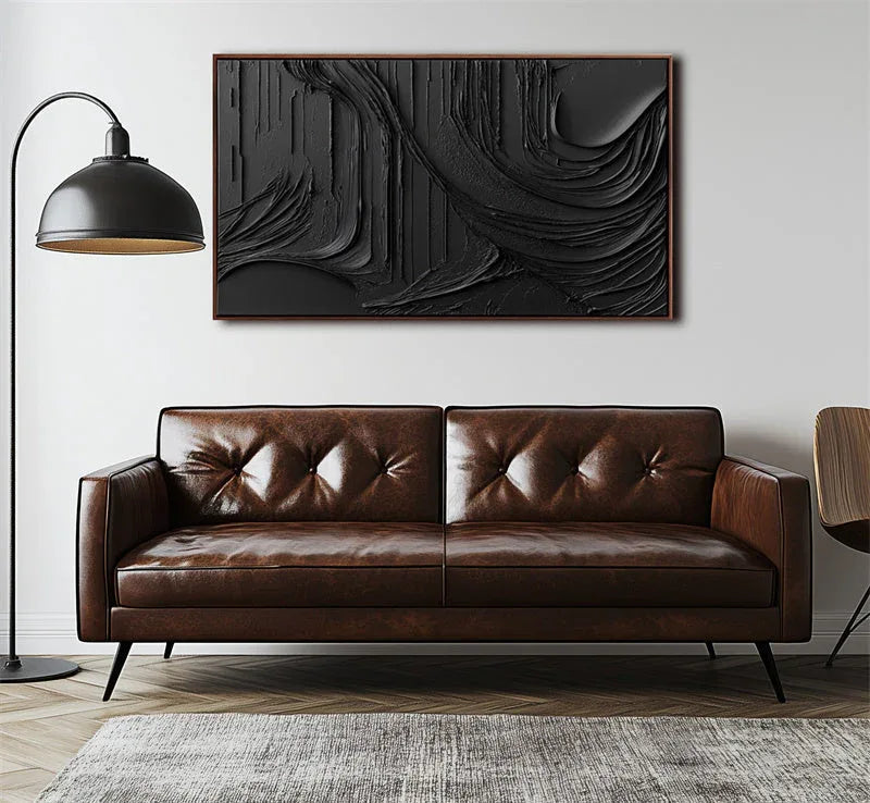 Shadows in Flowing Texture-Hand Drawn Black Background Wavy Texture Wall Art