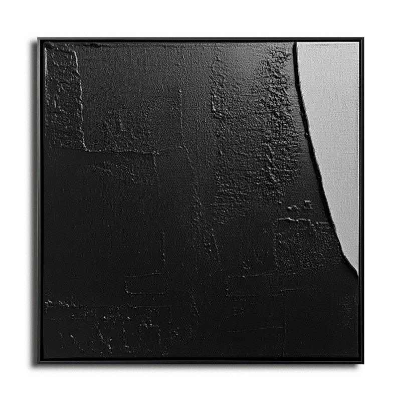 Eclipse in Shadow-Modern Minimalist Black and White Color Block Texture Abstract Wall Art