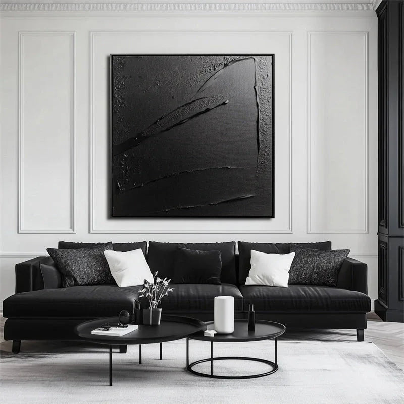 Midnight Essence-Minimalist Three-Dimensional Black Tone Abstract Thick Coating Abstract Wall Art