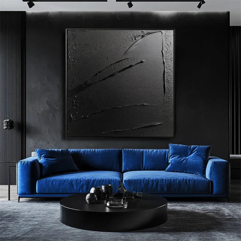 Midnight Essence-Minimalist Three-Dimensional Black Tone Abstract Thick Coating Abstract Wall Art