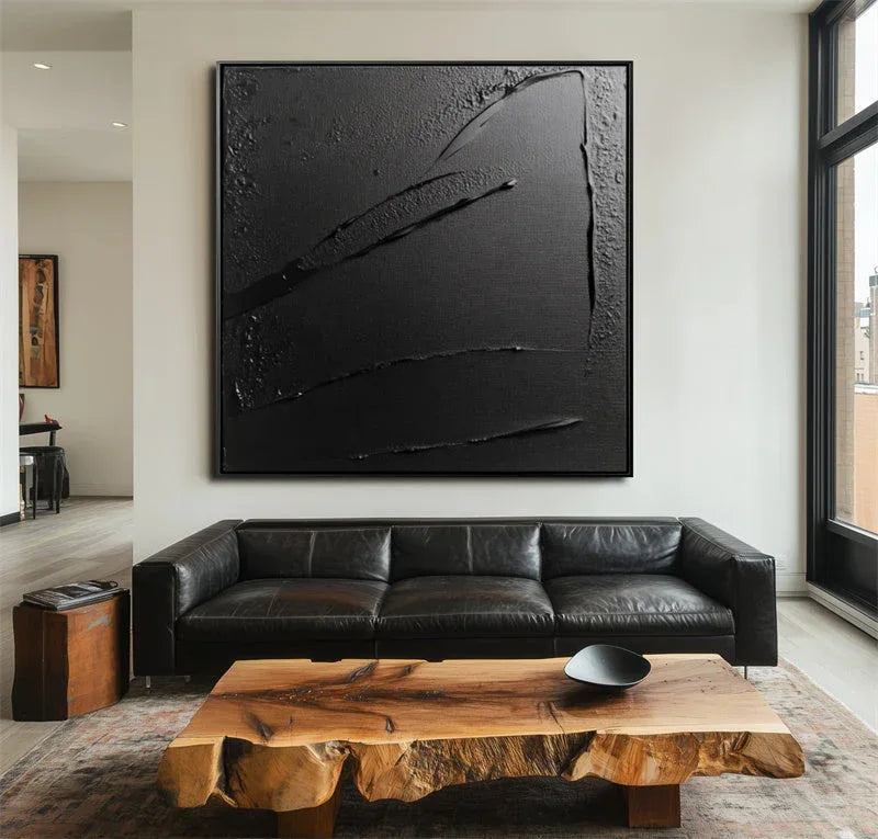 Midnight Essence-Minimalist Three-Dimensional Black Tone Abstract Thick Coating Abstract Wall Art
