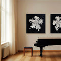 Floral Elegance Diptych Art-Double Minimalist and Three-Dimensional Black and White Floral Texture Wall Art