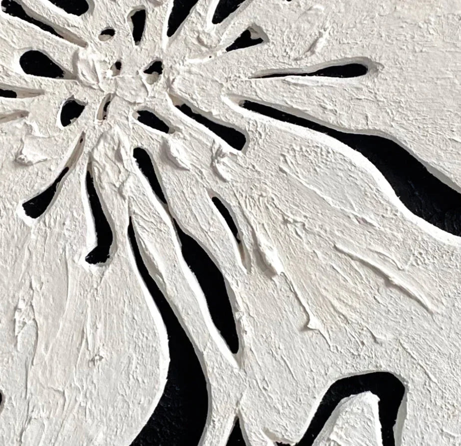 Floral Elegance Diptych Art-Double Minimalist and Three-Dimensional Black and White Floral Texture Wall Art