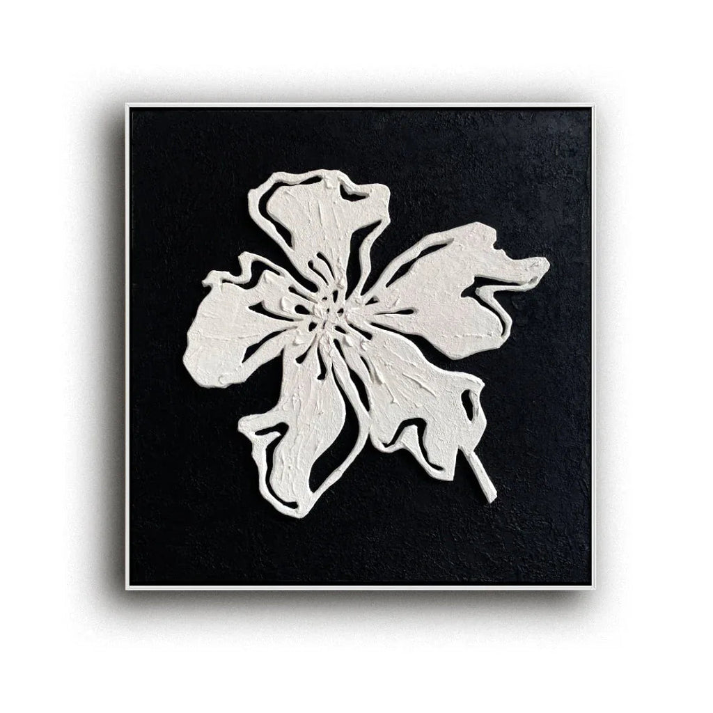 Floral Elegance Diptych Art-Double Minimalist and Three-Dimensional Black and White Floral Texture Wall Art