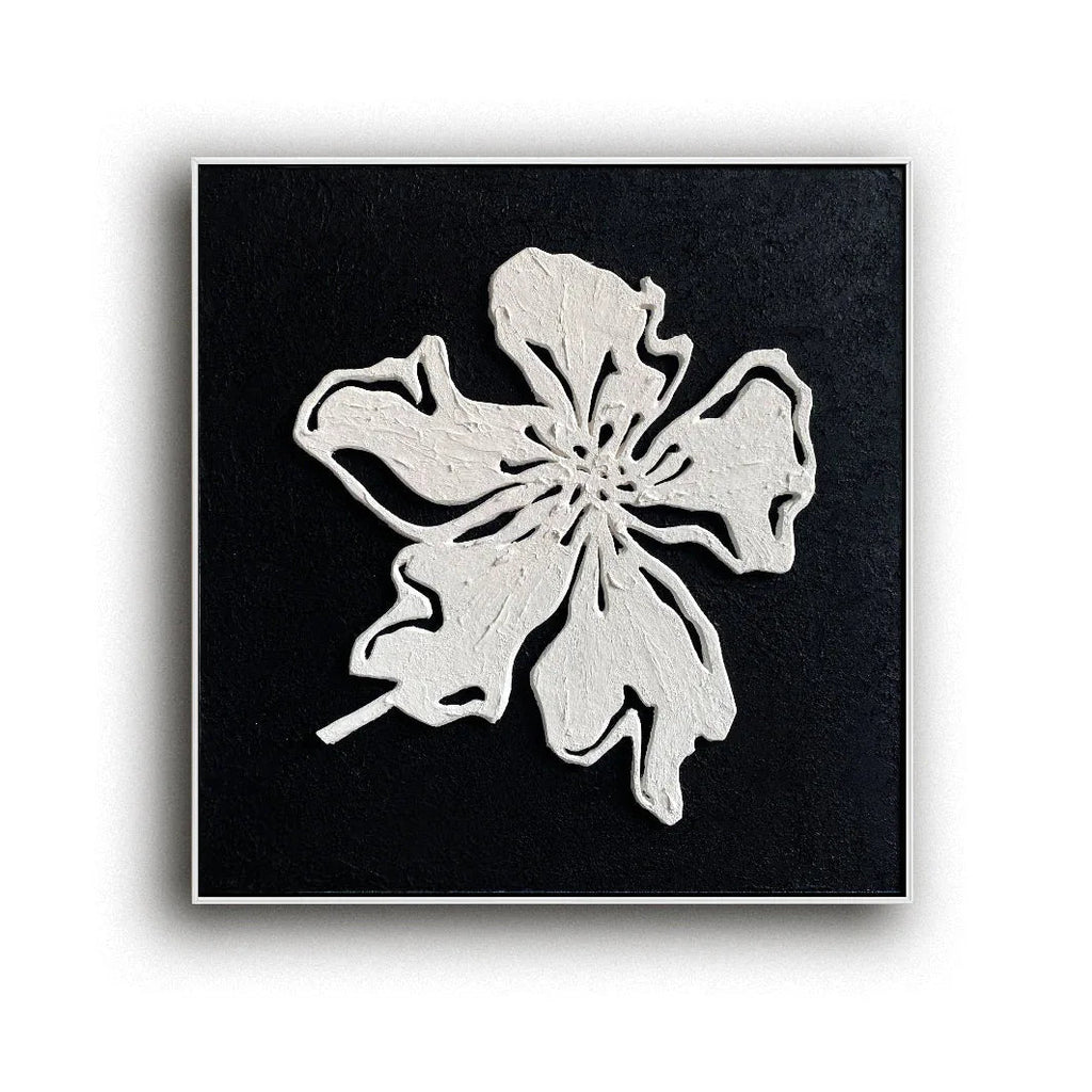 Floral Elegance Diptych Art-Double Minimalist and Three-Dimensional Black and White Floral Texture Wall Art