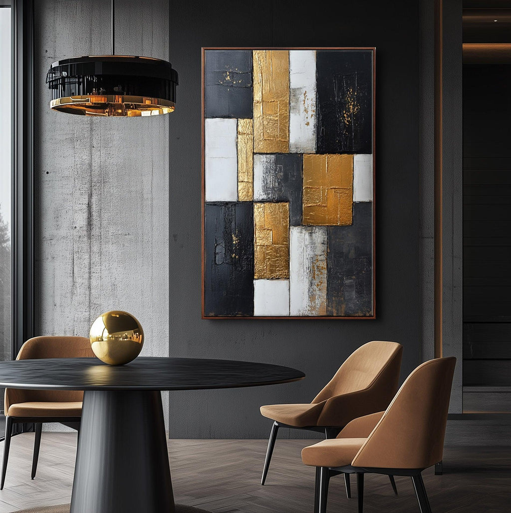 Golden Blocks-Abstract Texture Wall Art With Geometric Blocks and Luxurious Texture