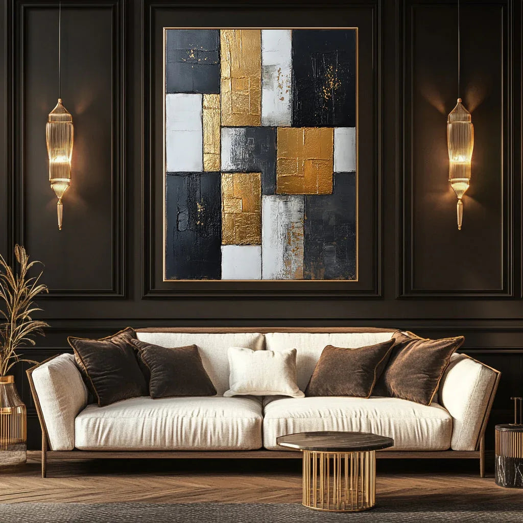 Golden Blocks-Abstract Texture Wall Art With Geometric Blocks and Luxurious Texture