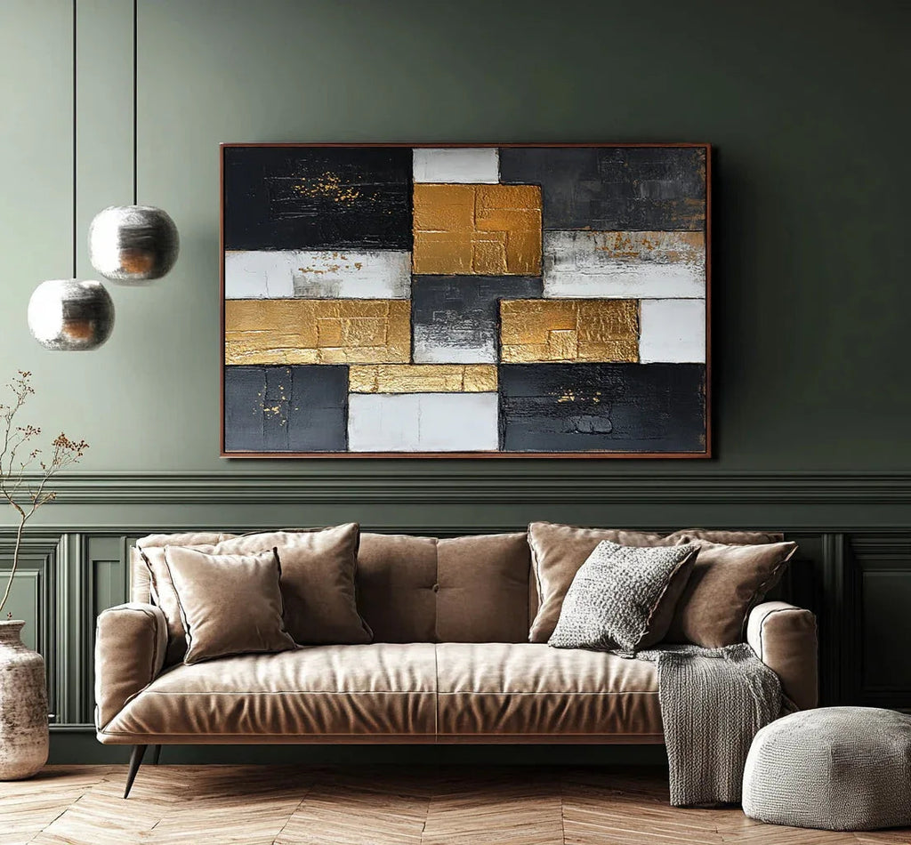 Golden Blocks-Abstract Texture Wall Art With Geometric Blocks and Luxurious Texture