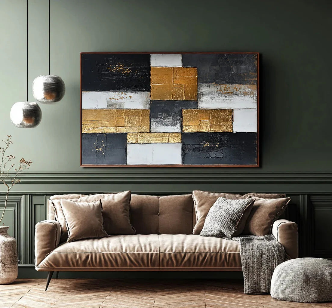 Golden Blocks-Abstract Texture Wall Art With Geometric Blocks and Luxurious Texture