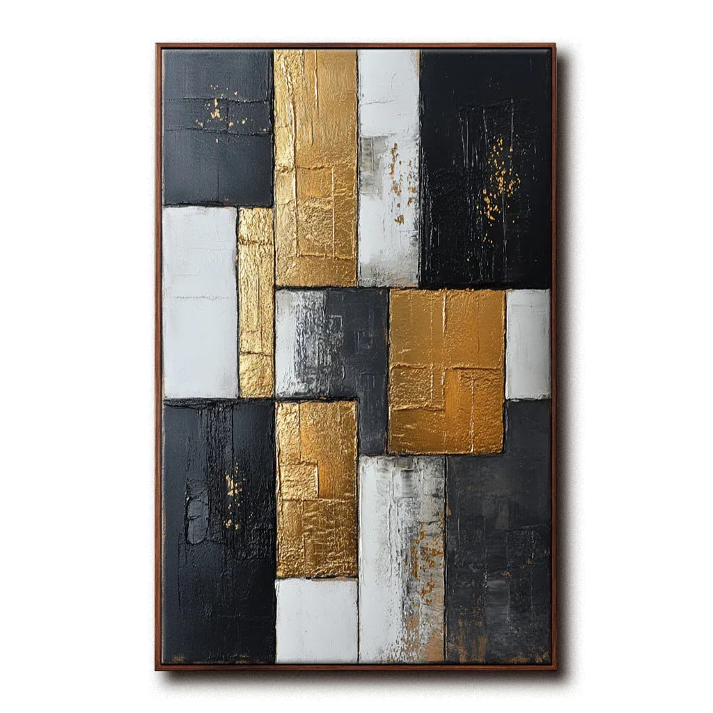 Golden Blocks-Abstract Texture Wall Art With Geometric Blocks and Luxurious Texture