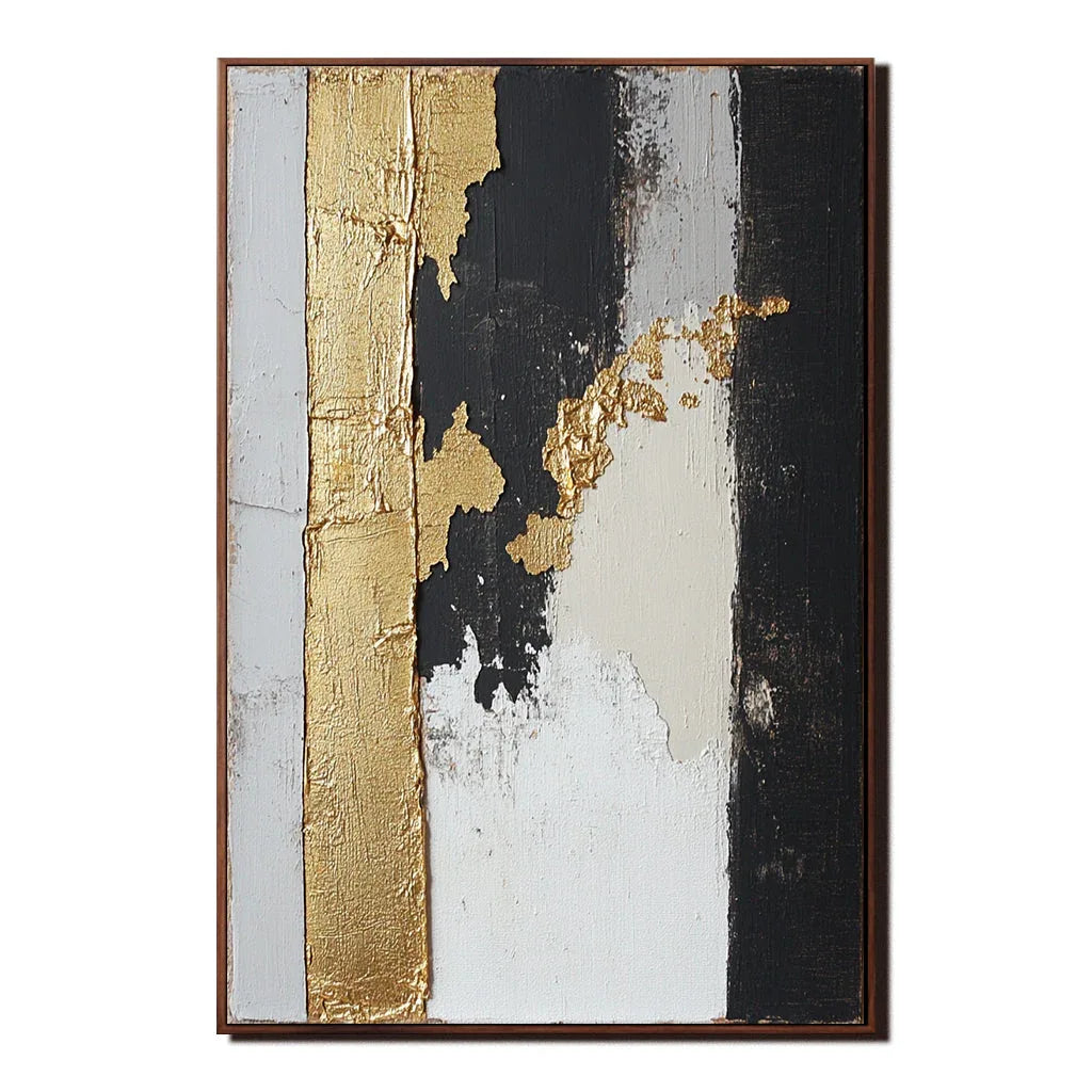 Gold Stripe Abstract Art-Gold Foil Texture Modern Abstract Oil Painting Wall Art