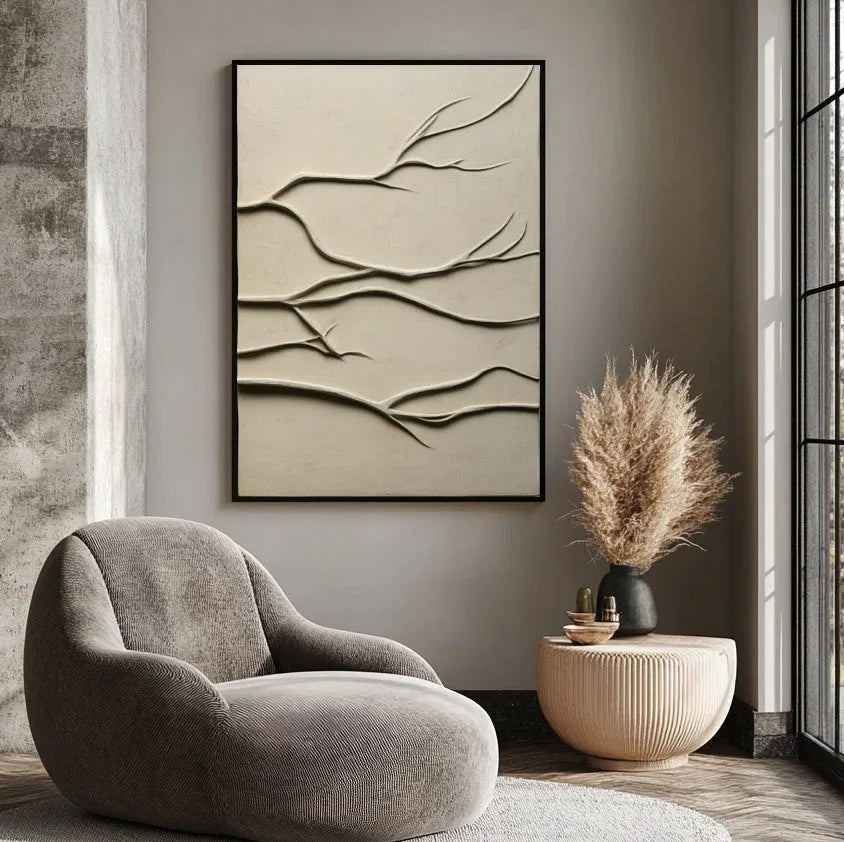 3D Branch Relief-Modern Minimalist 3D Tree Branch Texture Abstract Wabi-Sabi Style Wall Art