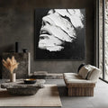 Black and White Silence - Hand-Drawn 3D Texture, Back and White Abstract Face, Wabi-Sabi Wall Art
