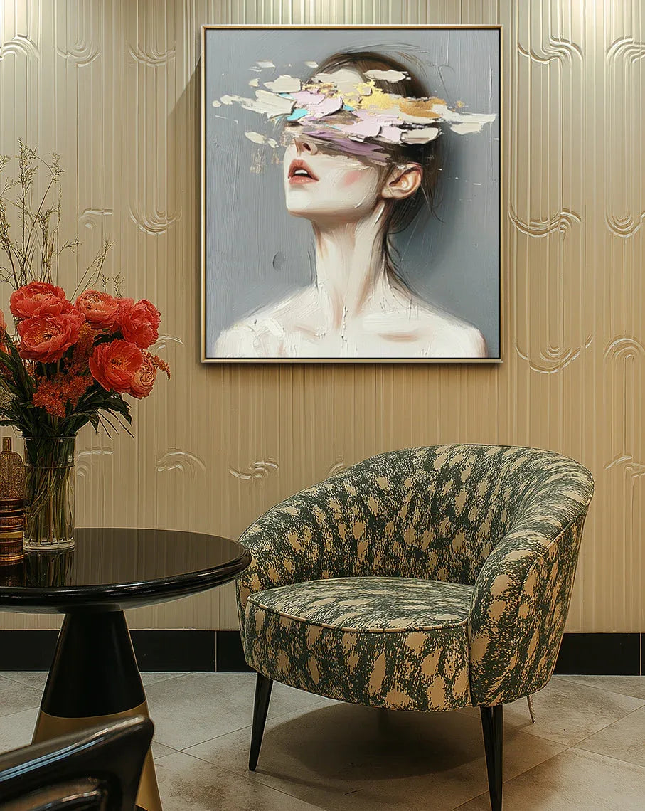 Hidden Elegance – Abstract Portrait Oil Painting Wall Art#pp10001