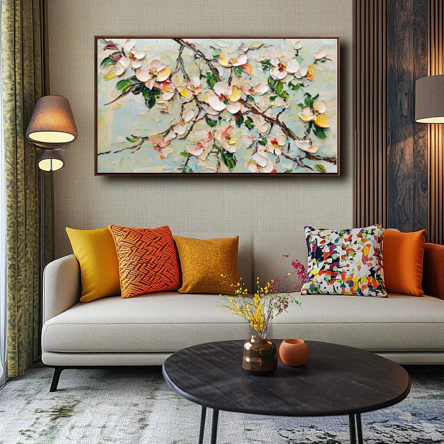 Blooming Serenity Canvas Art-Textured Floral Decoration Oil Painting Wall Art#FL10057
