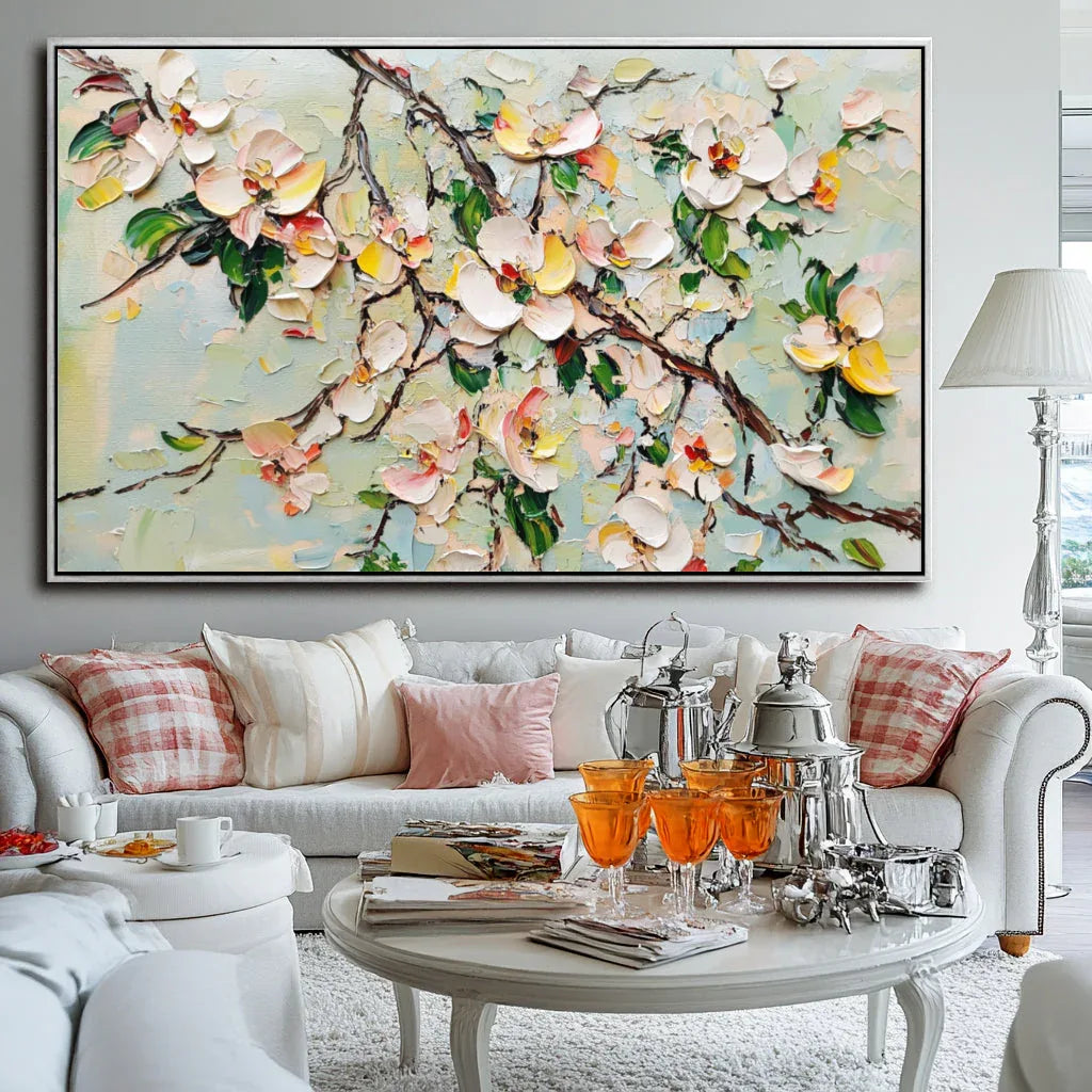 Blooming Serenity Canvas Art-Textured Floral Decoration Oil Painting Wall Art#FL10057