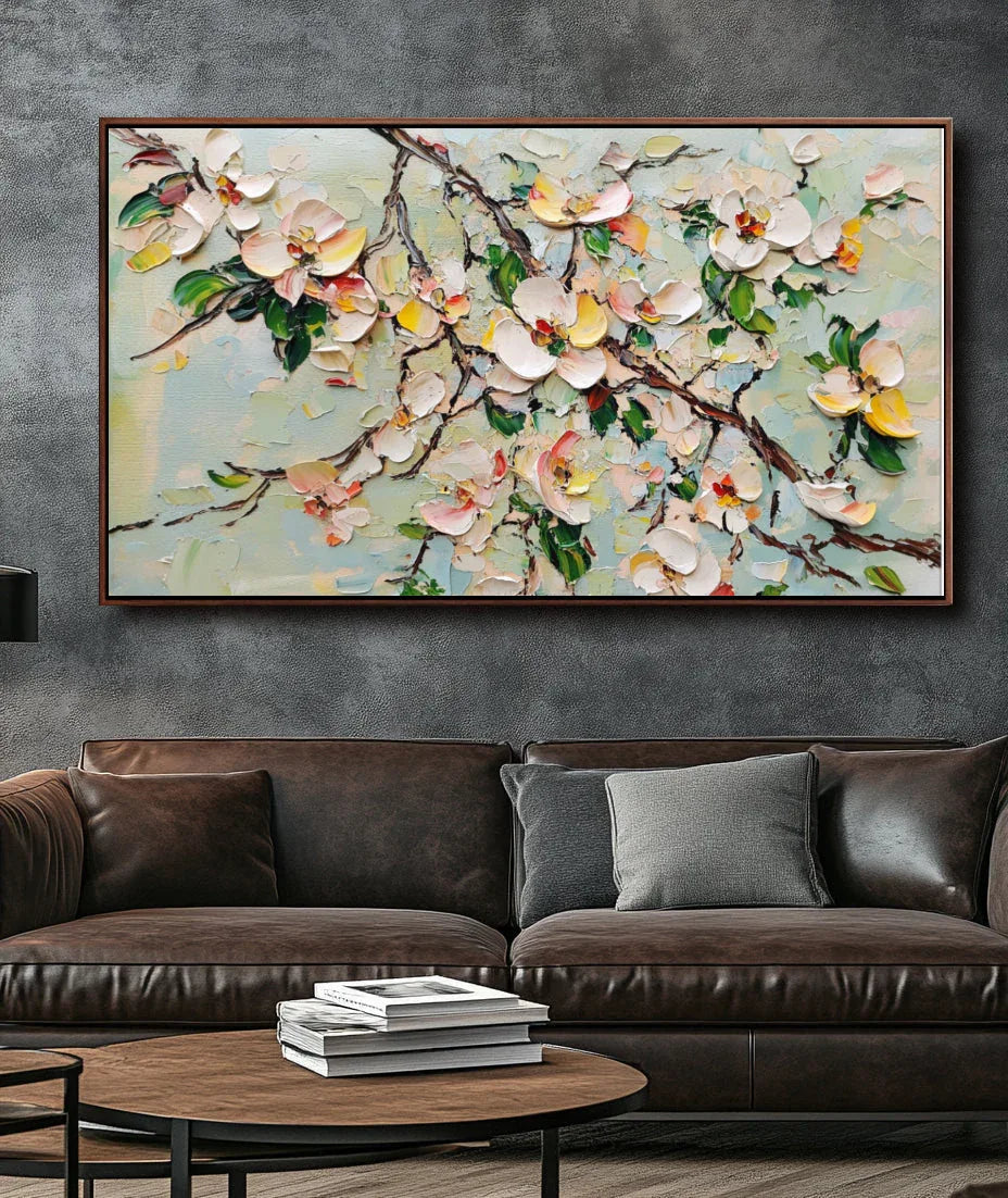 Blooming Serenity Canvas Art-Textured Floral Decoration Oil Painting Wall Art#FL10057