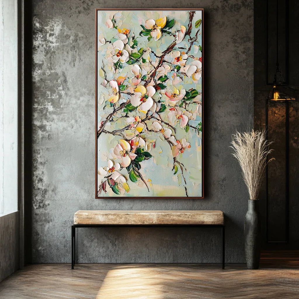 Blooming Serenity Canvas Art-Textured Floral Decoration Oil Painting Wall Art#FL10057