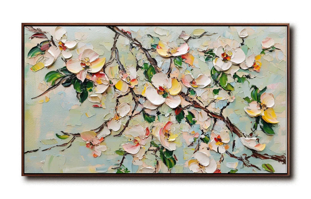 Blooming Serenity Canvas Art-Textured Floral Decoration Oil Painting Wall Art#FL10057