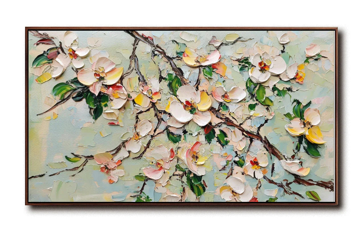 Blooming Serenity Canvas Art-Textured Floral Decoration Oil Painting Wall Art#FL10057