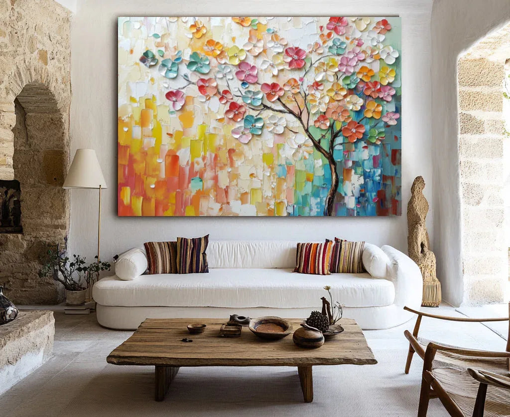 Rainbow Bloom Tree- Texture Oil Painting Wall Art#FL10094