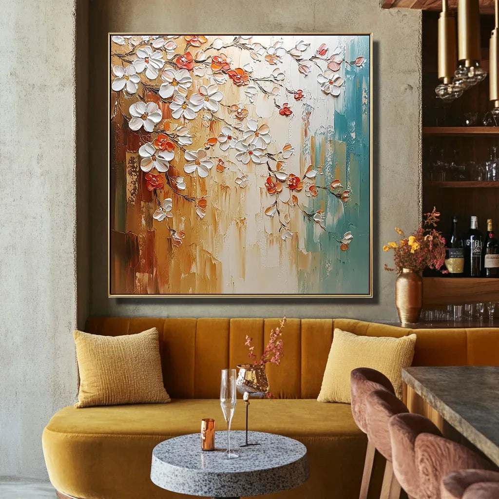 Blossoms of Warmth-Hand Drawn Color Interwoven Texture Flower Tree Wall Art