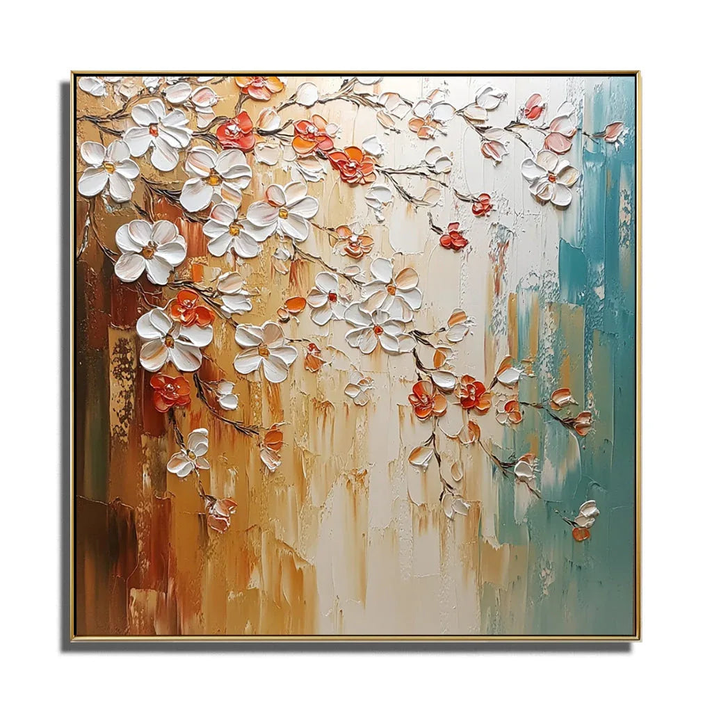 Blossoms of Warmth-Hand Drawn Color Interwoven Texture Flower Tree Wall Art