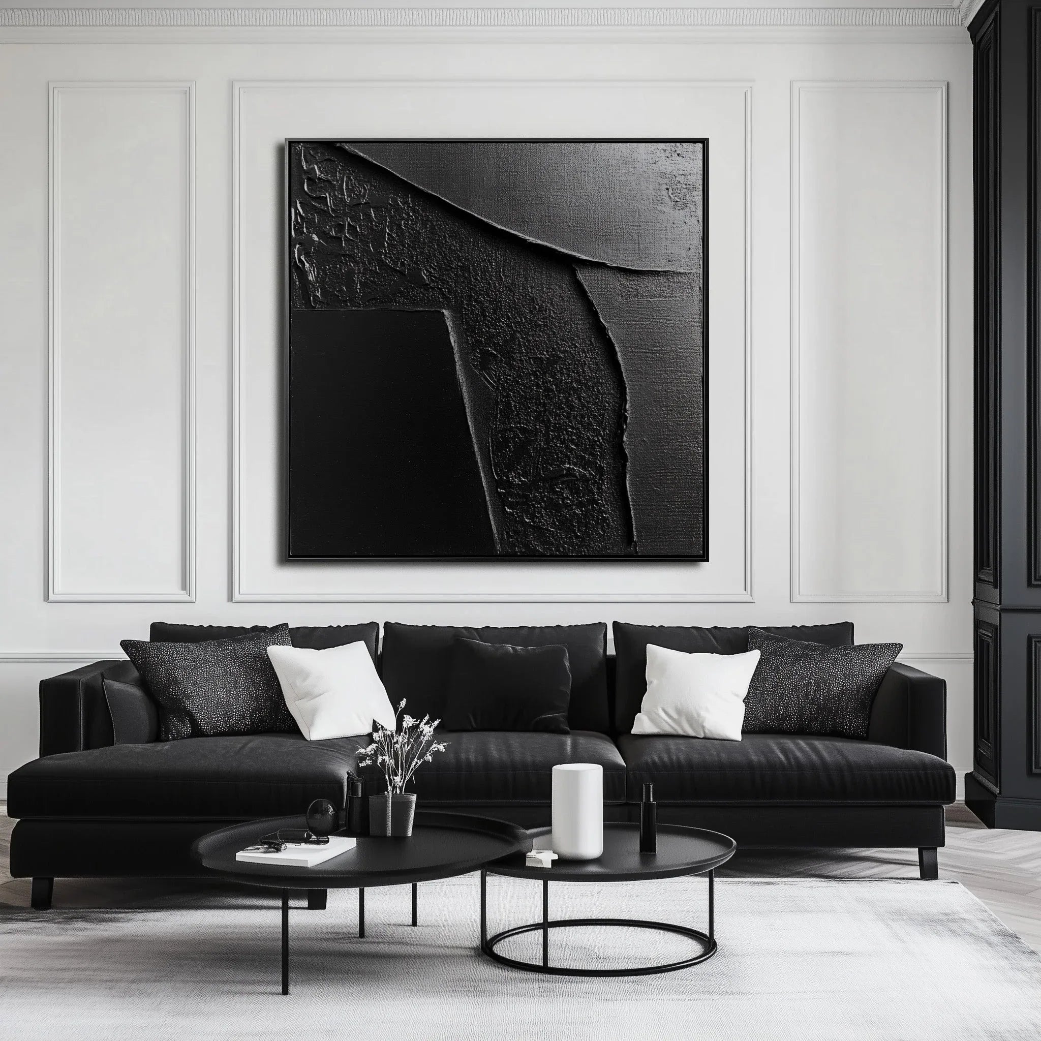 Monochrome Texture Canvas Art-Modern Minimalist Black Tone Abstract Texture Wall Art