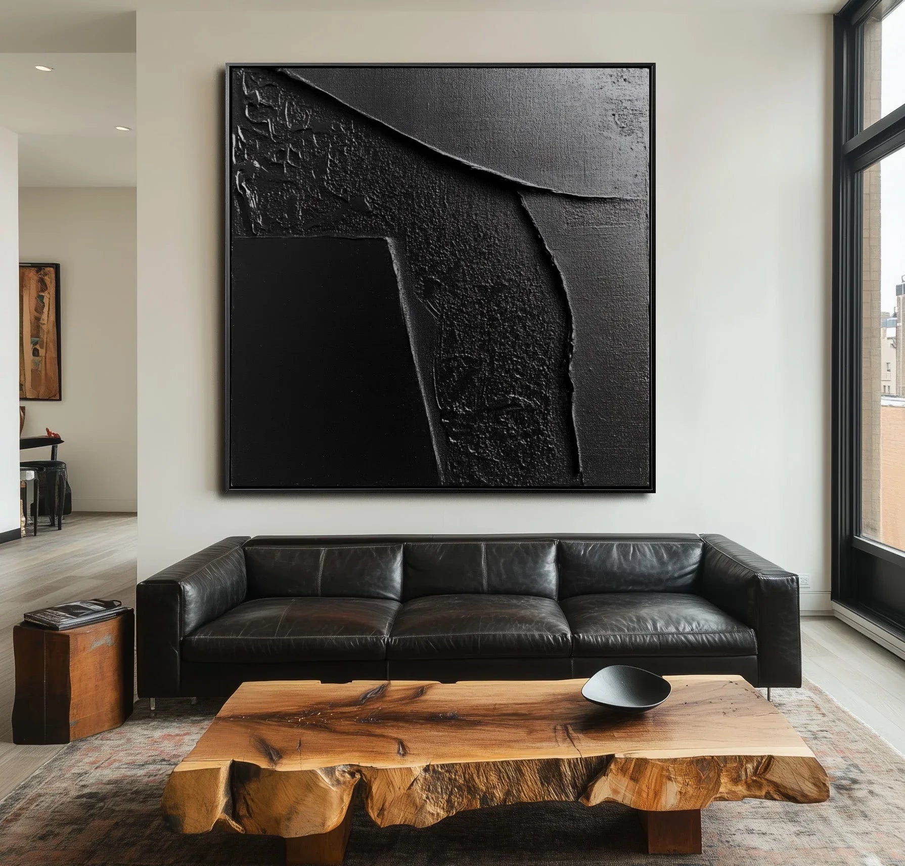 Monochrome Texture Canvas Art-Modern Minimalist Black Tone Abstract Texture Wall Art