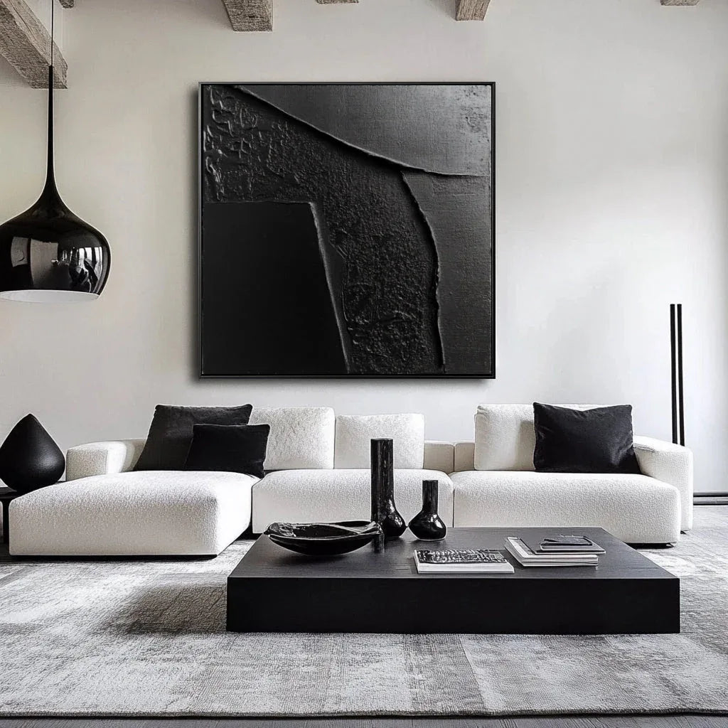 Monochrome Texture Canvas Art-Modern Minimalist Black Tone Abstract Texture Wall Art