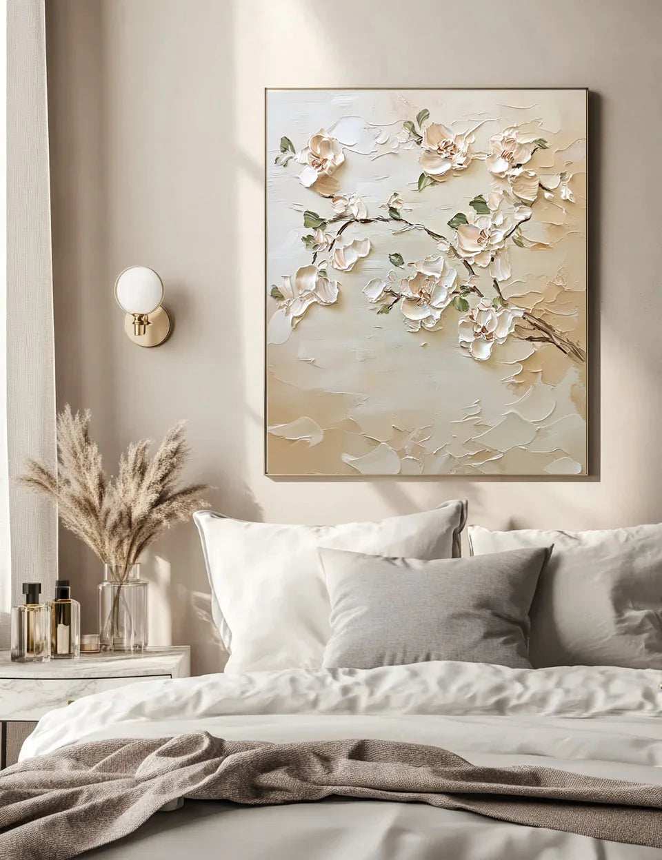 Golden Bloom Serenity Canvas Texture Oil Painting Wall Art#FL10093