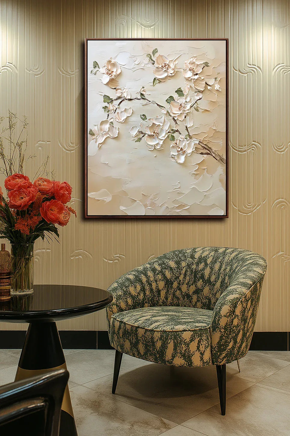 Golden Bloom Serenity Canvas Texture Oil Painting Wall Art#FL10093