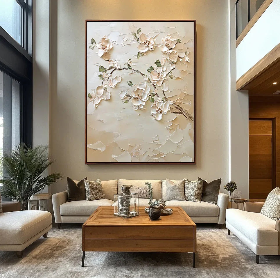 Golden Bloom Serenity Canvas Texture Oil Painting Wall Art#FL10093