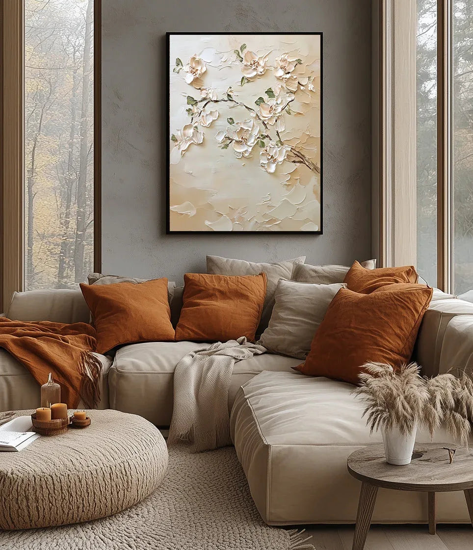 Golden Bloom Serenity Canvas Texture Oil Painting Wall Art#FL10093