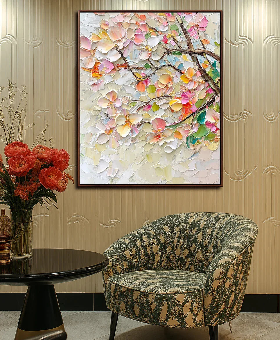 Blossoms of Serenity Canvas Texture Oil Painting Wall Art#FL10092