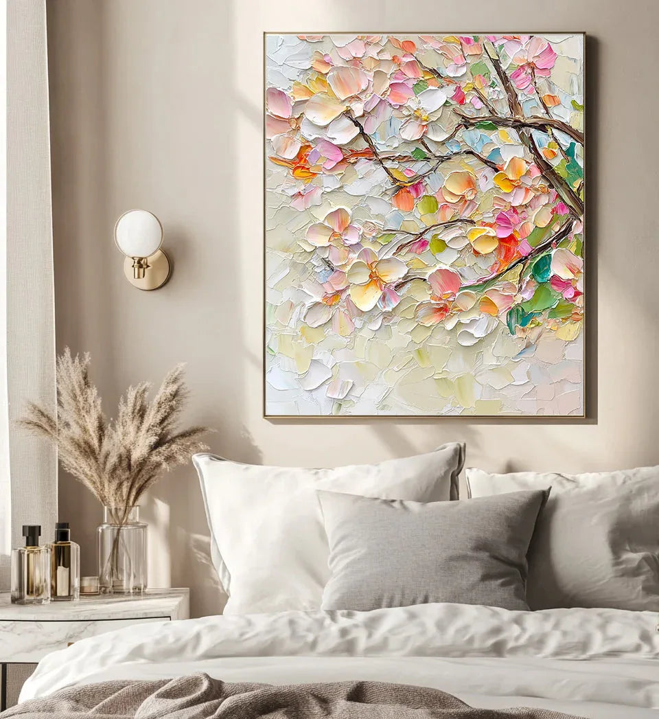 Blossoms of Serenity Canvas Texture Oil Painting Wall Art#FL10092