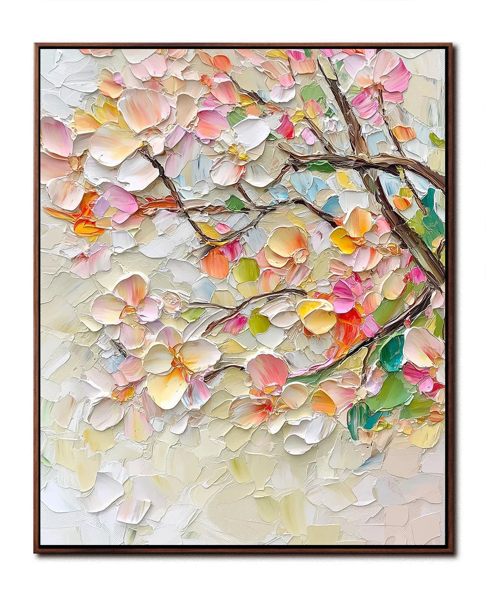 Blossoms of Serenity Canvas Texture Oil Painting Wall Art#FL10092