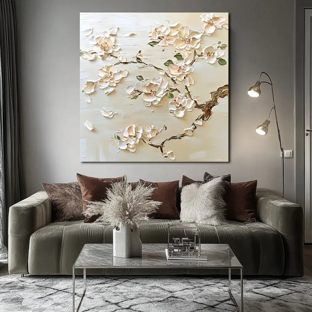 Petals of Serenity -Three Dimensional Flower Abstract Wall Art in Beige
