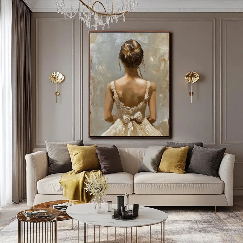 Graceful Elegance-Hand-painted Realistic Dress Female Background Texture Oil Painting Wall Art