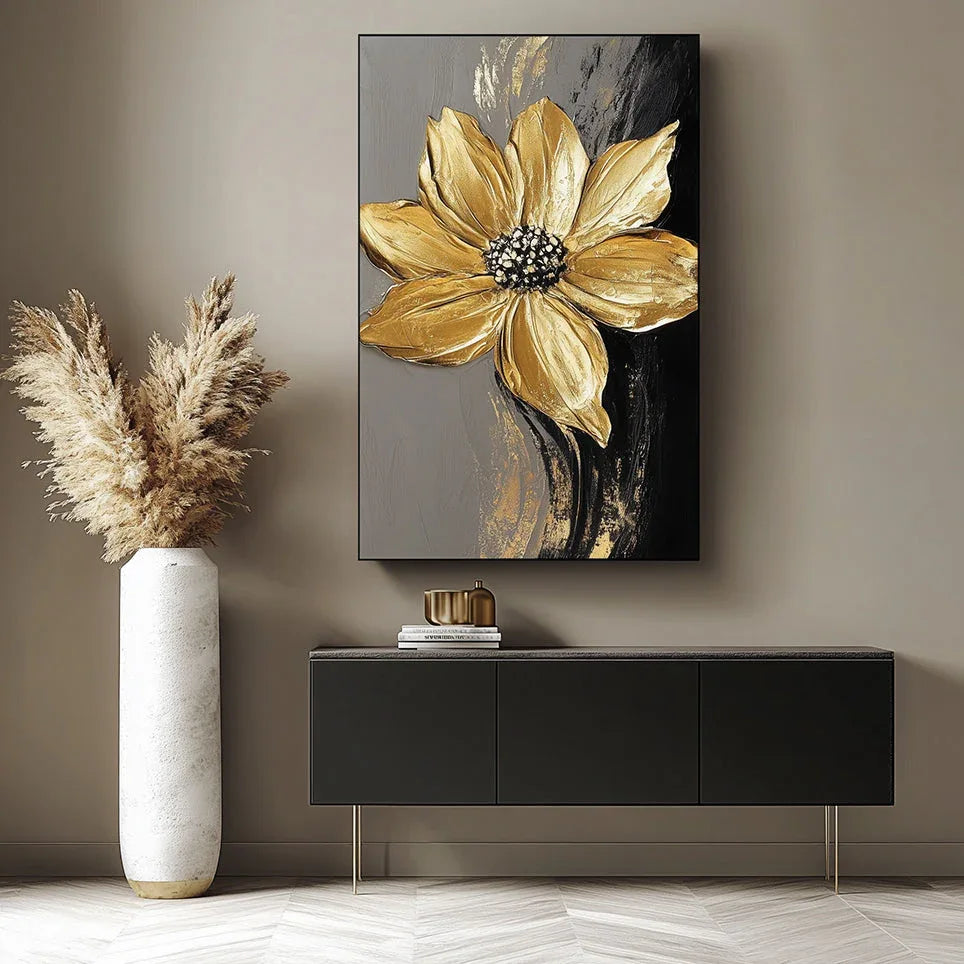 Golden Bloom Symphony-Vertical Three-Dimensional Abstract Wall Art#FL10056